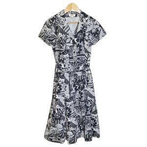 Talbots Womens Linen Blend Black & White Palm Print Pattern Midi Dress Size 6P